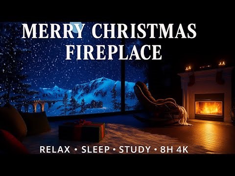 Christmas Fireplace 🔥 8 Hours Cozy Winter Cabin Ambience (Snowy Window, No Music)
