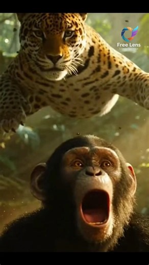 a breathtaking scene of a group of chimpanzees bravely confronting a predatory leopard's attack ...