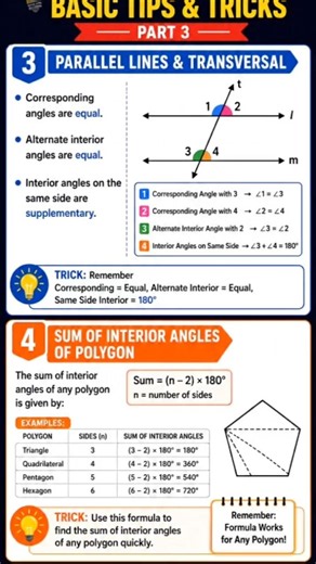 Geometry basic parallel lines and transversal 2. Sum of interior angles of polygon