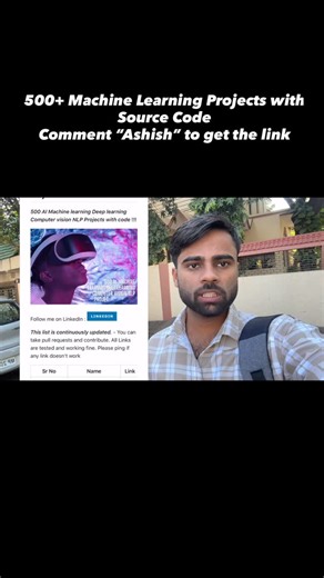 Yash_Versa | Everthing on Instagram: "500+ Machine Learning Projects with Source Code Comment “Ashish” to get the link #ᴛʀᴇɴᴅɪɴɢʀᴇᴇʟs #ai #programming #viralreels❤️ #trending"