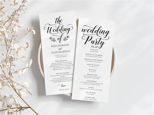 Elegant Wedding Program Template • Printable Order of Events • Editable Canva Program • Black and White Wedding Program - Etsy