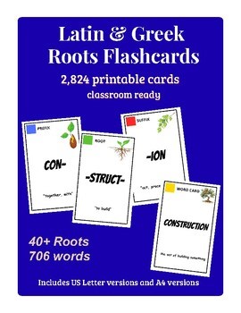Latin & Greek Roots Mega Bundle  2.824 Printable Flashcards (706 Words 40  Roots