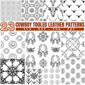 Cowboy Tooled Leather Patterns | Western Floral SVG, PNG, PDF (digital) - Etsy