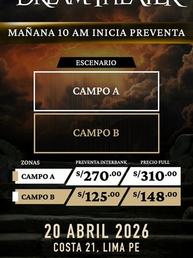 Concierto de Dream Theater en Lima - Preventa 2026
