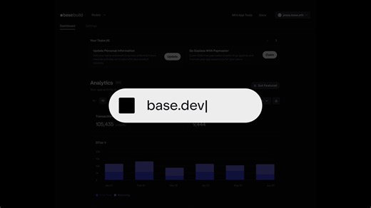 base[dot]dev is now Base DashboardNew URL. Full redesign. Faster site.Same tools to grow your app on Base