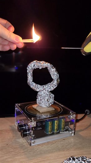 lifeteslacoil on Instagram: "👀 Tesla coil current experiment #aluminum #metal #power #fire #flame"