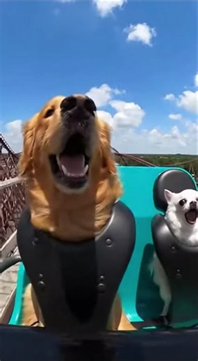 Golden Retriever & Chihuahua Ride a Roller Coaster 😱🎢🐕 Their Reactions Are Priceless