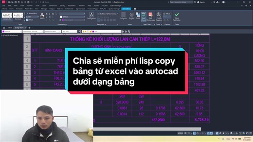 Chia sẽ miễn phí lisp copy bảng từ excel vào autocad dưới dạng bảng table #lisp #meocad #hocautocad #autocad
