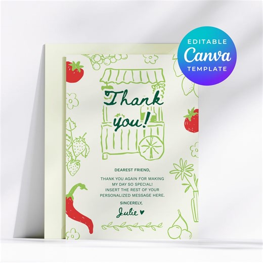 Farmers Market Thank You Card Editable Canva Template Printable Note Cards E-card for Electronic SMS Texting Instant Digital Download 1393 - Etsy