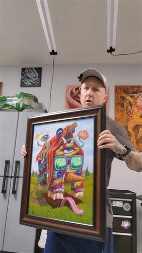 3Bak on Instagram: "Plug walk, iykyk.. late night Saturday art share, I'm guessing it's not gonna do very well but let's throw some pasta at the wall and see what happens eh? #3bak #popsurrealism #visionaryart #acrylicpainting #trippyartist #lowbrowart #landscapeart #houseart #weirdhouse #faceart #weirdart"