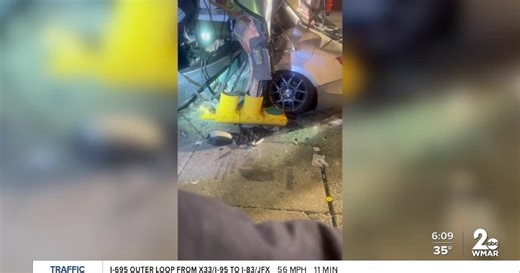 Eight people injured when a car and a MTA bus collided overnight in Baltimore