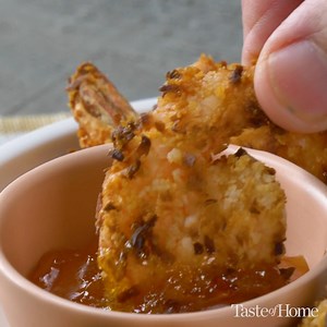 41 reactions · 29 shares | Coconut flakes and panko crumbs give my spicy air-fryer coconut shrimp recipe its crunch. It’s perfect for an appetizer or for your main meal. —Debi Mitchell, Flower Mound, Texas Get the full recipe for Air-Fryer Coconut Shrimp and Apricot Sauce: https://trib.al/Keluc1x | Taste of Home | Facebook