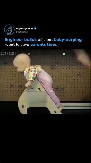 AI Updates & News • Technology • Artificial Intelligence on Instagram: "Engineers have been testing an efficient baby-burping robot created to mimic the exact movements used to help babies release gas. The setup uses a specialized mechanism that repeats the same motions a parent would make, allowing researchers to measure how effective and safe the robot is during different burping techniques. Would you get this robot for your baby?"