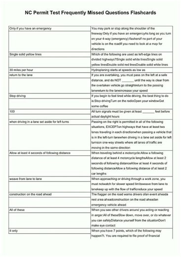 NC Permit Test Frequently Missed Questions Flashca video