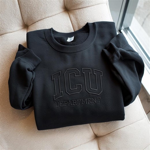 ICU Department Embroidered Sweatshirt, Tone on Tone Medical Tshirt, Nurse ICU Sweatshirt, Minimalist Healthcare Worker Gift, Nurse Grad Gift - Etsy UK
