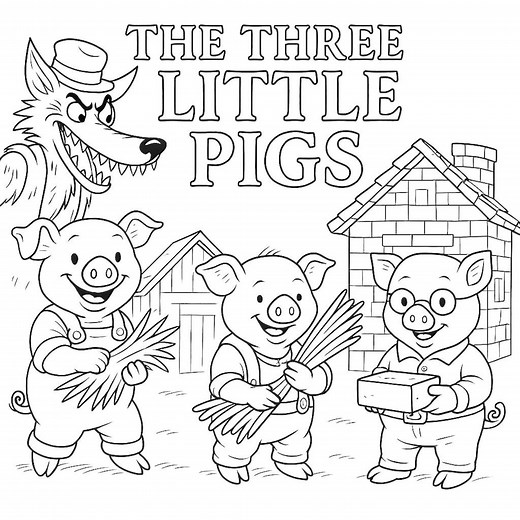 The Three Little Pigs Coloring Storybook PDF for Kids - Instant Download - Etsy