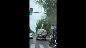 Unique street scene with giraffe statue in Jilin, China