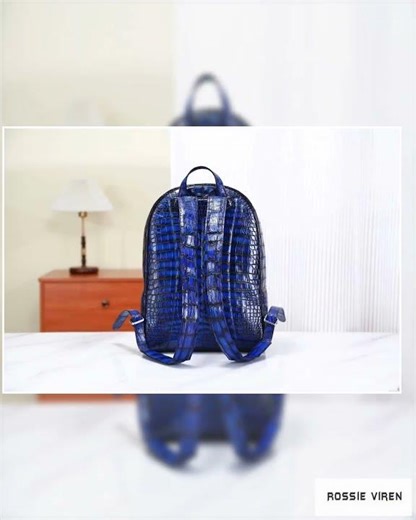 Crocodile Leather Backpack Vintage Blue