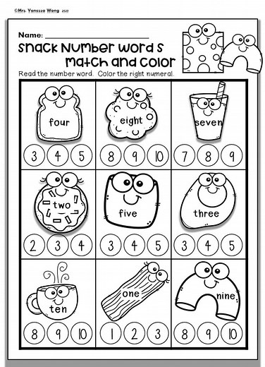 Kindergarten Math Worksheets: Numbers 1-10, Number Words (PDF) - Etsy