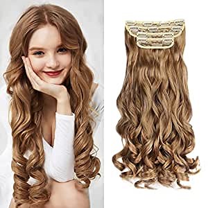 REECHO 16" Curly Wavy 4 Pieces Blonde Mixed Clip in on Hair Extensions 27T613