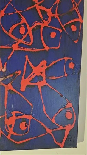 Les poissons rouges, art brut, acrylique sur toile 100x100cm