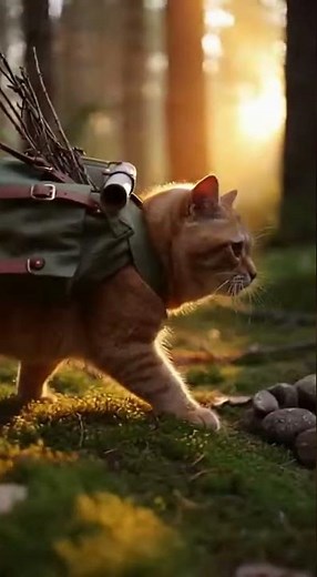 Tiny Camper Lights Fire with FLINT! 🔥 Adorable Cat Bushcraft