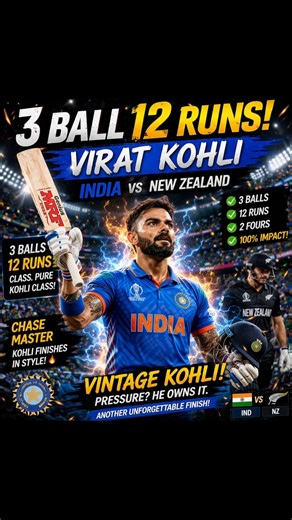 King Kohli Can Do This? 🤯 12 Runs in 3 Balls – IND vs NZ #cricket #shorts #shortsfeed