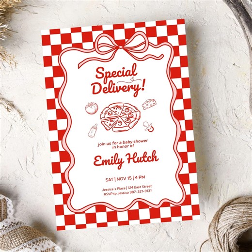 Editable Neutral-gender Baby Shower Invite | Pizza Theme Italian Baby Shower Invitation | Funny Unique Downloadbale Baby Shower Template SB9 - Etsy