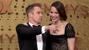 Leslie Bibb and hubby Sam Rockwell embrace at the 2019 Emmys