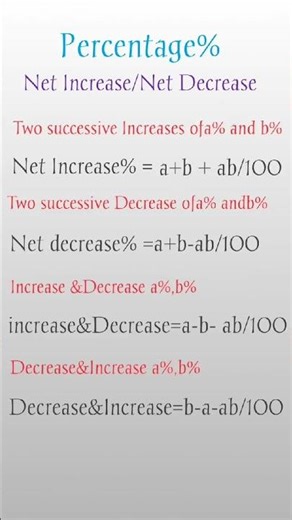Percentage%Net Increase/Net Decrease Formula #rrbntpc #rrb #sscje #ssccgl #sscgd #competitiveexams