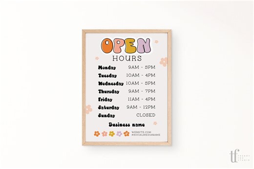 Retro Rainbow Open Hours Sign Canva Template, Editable Business or Salon Hours of Operation Sign - Birdie - Etsy