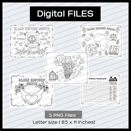 Black History Month Coloring Pages, DIGITAL , 5 PNG FILES , Ready to Print, Word Search Activity, Letter Size (8.5 X 11 Inches) - Etsy Canada