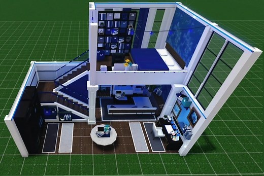 Neon Blue Loft Bedroom Build Ideas for Bloxburg | Roblox