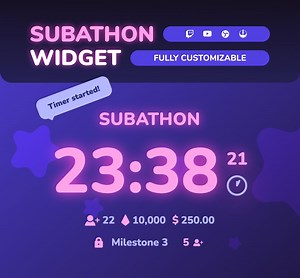 Subathon Timer Widget • up to 20 Milestones • Megathon Countdown Timer • Tips, Bits, Subs Tracker for Twitch and Youtube (streamelements) - Etsy