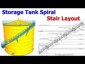 How to calculate the length of the stringer and the pitch of the treads of a storage tank stairway.