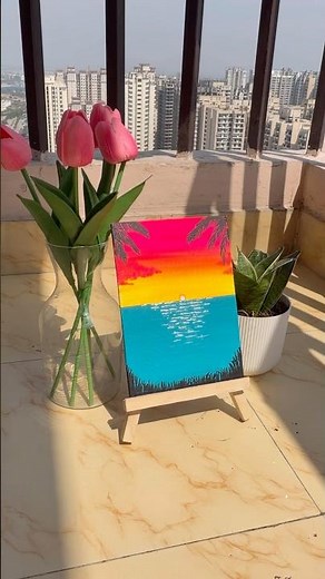 “Fluorescent Sunset”🌞 Easy Relaxing Acrylic Painting Tutorial🎨 Simple Painting for Beginners #art