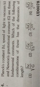 Planck's constant (h), speed of light in vacuum (c) and Newton'... | Filo