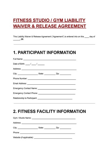 Gym Liability Waiver & Release Agreement Editable DOC and PDF | Fitness Studio Liability Form | Personal Training Waiver - Etsy