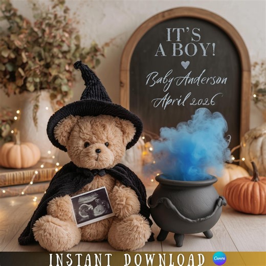 Baby Boy Halloween Pregnancy Announcement: Witch Cauldron Blue Smoke Gender Reveal (digital Download) - Etsy
