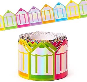 BeYumi Crayon Holographic Border Trim - 65ft Back to School Colorful Crayons Holographic Straight Rolled Border Trim Iridescent Crayon Bulletin Board Set Classroom Office Chalkboard Door Party Decor