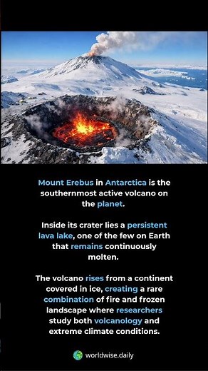 The volcano rising from Antarctica’s ice. Mount Erebus is the southernmost active vol...