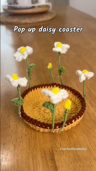 Learn viral crochet pop up daisy 🌼 coaster 😍🫶🏻