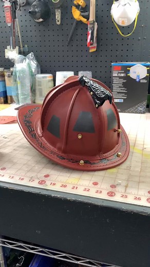 Custom TL-2 #firehelmet completed with a two-tone repaint, painted scrollwork, blacked out eagle, old school D-ring, and flat black tetrahedrons by DKE Decals | RAGTOP FIRE