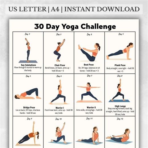 Yoga Poses Printable | Beginner Yoga Workout Chart | Home Yoga Exercises Plan PDF A4 US Yoga Fitness Poses Chart Printable - Etsy UK