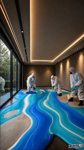 🛏️ Dreamy Cyan Blue White Swirl Epoxy Floor Makeover 2026 ✨ #epoxyfloor #floormakeovers #shorts