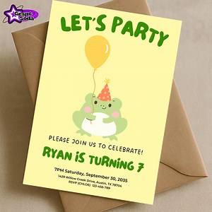 Frog Birthday Party Invitation, Cute Frog Printable Kids Party Invite, Editable Canva Template, Amphibian Themed Birthday Invite - Etsy