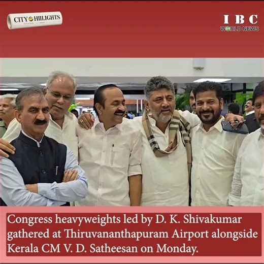 D. K. Shivakumar Leads Congress Leaders at Thiruvananthapuram Airport with Kerala CM V. D. Satheesan