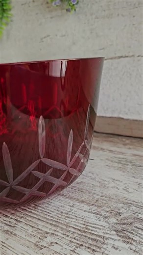 Rare Ruby Red Cut to Clear Bohemian Glass Bowl, Czech Vintage Centerpiece - Etsy