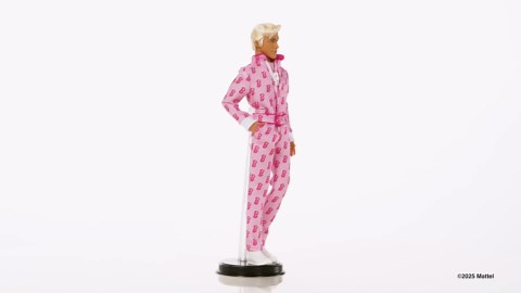Barbie The Movie Ken Collectible Doll, Ryan Gosling as Ken Wearing Pink Jumpsuit with “B” Detail with White Sneakers and Multicolor Roller Skates