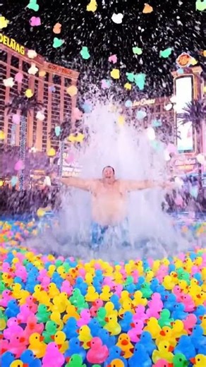 Fat Guy Cannonball into GLOWING DUCK APOCALYPSE in Las Vegas! 💥🦆 #funny